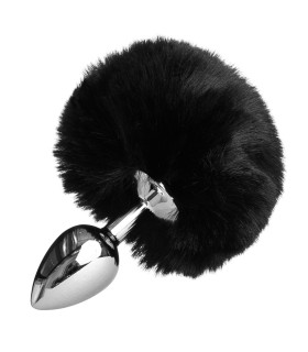 Металева анальна пробка з хвостиком зайчика black S - No Taboo