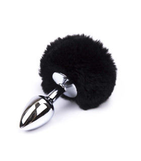 Металева анальна пробка з хвостиком зайчика black S - No Taboo