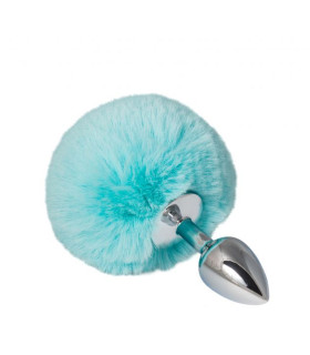 Металева анальна пробка з хвостом зайчика, Banny tail blue S - No Taboo
