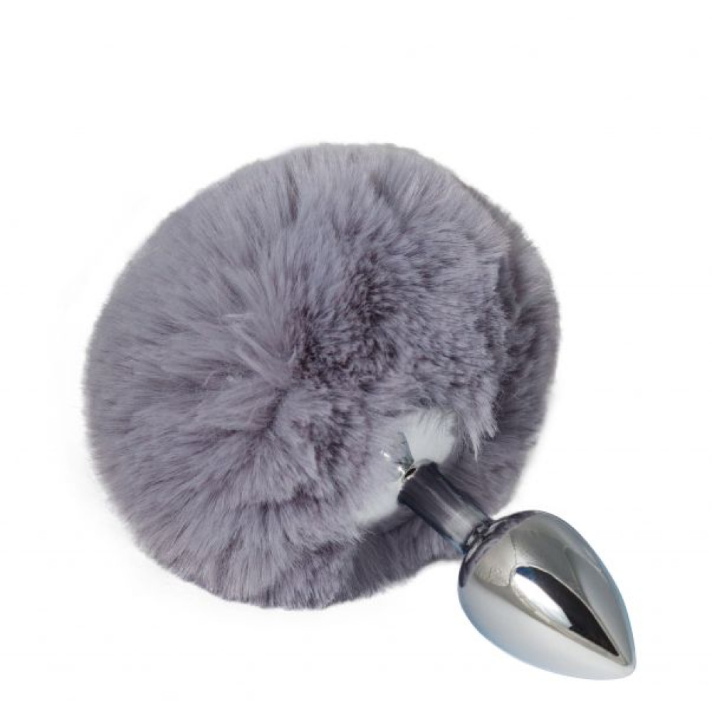 Анальна пробка хвіст, розмір S, Bunny Tail з помпоном сірого кольору, металева (30271), zoom