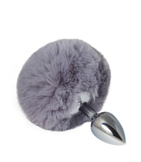 Анальна пробка хвіст, розмір S, Bunny Tail з помпоном сірого кольору, металева - No Taboo