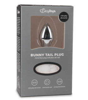 Металева анальна пробка з помпоном білий Bunny Tail Plug - No Taboo