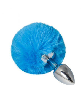 Металева анальна пробка з помпоном deep blue S - No Taboo