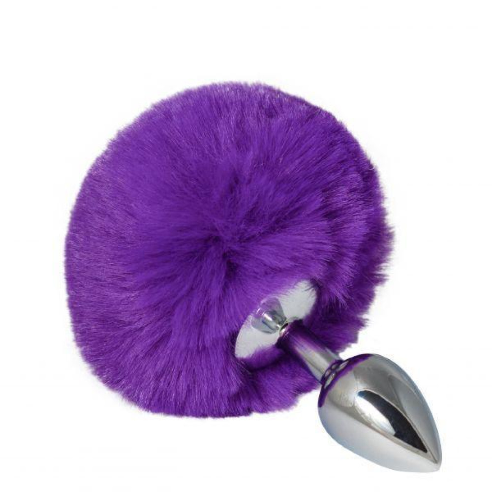Анальна пробка хвіст, розмір S, Bunny Tail з помпоном фіолетового кольору, металева (30568), zoom