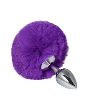 Анальна пробка хвіст, розмір S, Bunny Tail з помпоном фіолетового кольору, металева - No Taboo