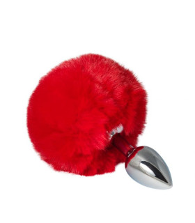Металева анальна пробка з помпоном red S - No Taboo