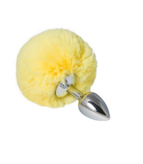Металева анальна пробка з помпоном yellow S - No Taboo