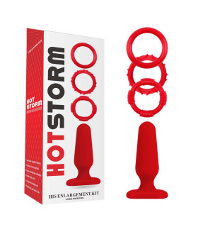 Набор для секса Chisa Hot Storm анальная пробка и 3 эрекционных кольца, красный - No Taboo