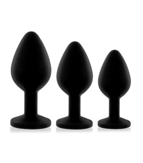 Набор силиконовых анальных пробок черного цвета с камнями Rianne S, 3 шт - No Taboo