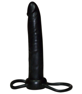 Черная насадка для двойного проникновения с петлей на пенис и мошонку - No Taboo