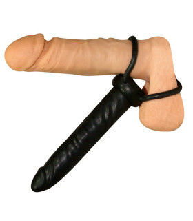 Черная насадка для двойного проникновения с петлей на пенис и мошонку - No Taboo