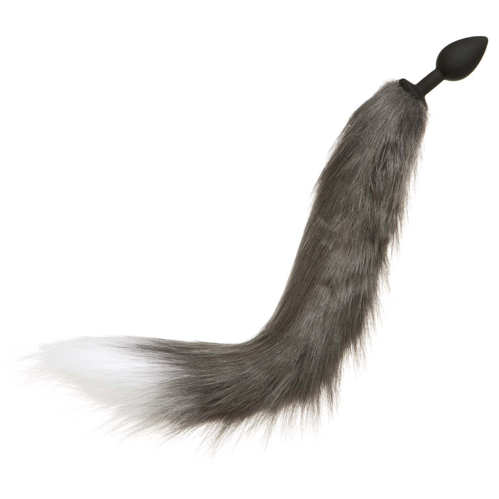 Анальна пробка IDEA SM з сірим хвостом, чорна, 7 х 2.5 см (33129), zoom