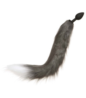 Анальна пробка IDEA SM з сірим хвостом, чорна, 7 х 2.5 см - No Taboo