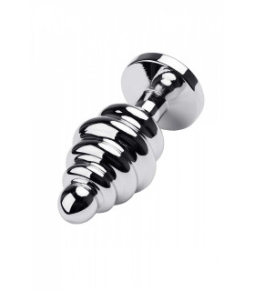 Ребриста анальна пробка з каменем кольору Рубіна розмір S - No Taboo