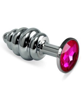 Ребриста анальна пробка з каменем кольору Рубіна розмір S - No Taboo