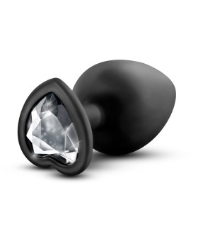 Анальная пробка с камнем Blush Temptasia, силиконовая, черная, 9.5 см х 4.4 см - No Taboo