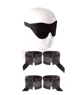 Бондажный набор Guilty Pleasure, поножи, наручники, маска, черный - No Taboo