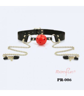 Кляп с зажимами для сосков - No Taboo