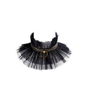 Ошейник с поводком итальянская кожа кружевной фатин Leather Thorn Collar & Chain Leash UPKO - No Taboo