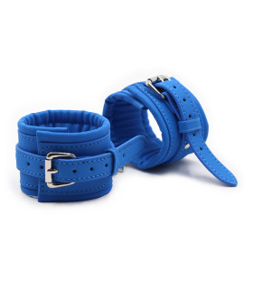 Крепкие наручники из кожзама, синие - No Taboo