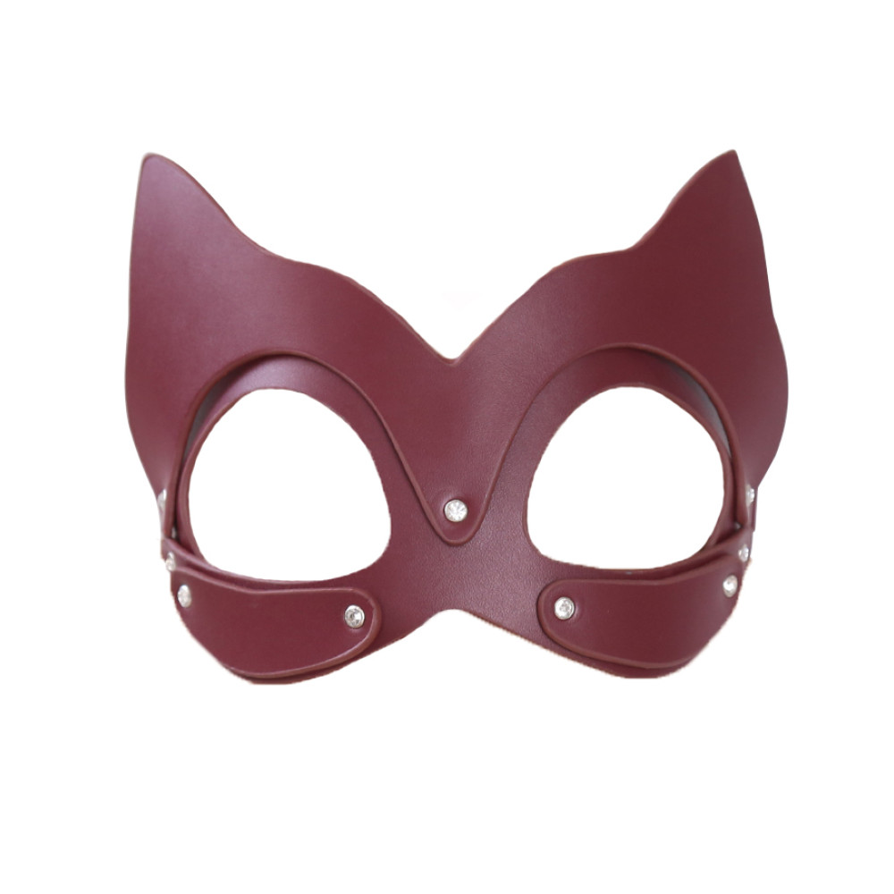 Маска кошки декорированная камнями, бордо, кожа, NO TABOO (33102), zoom