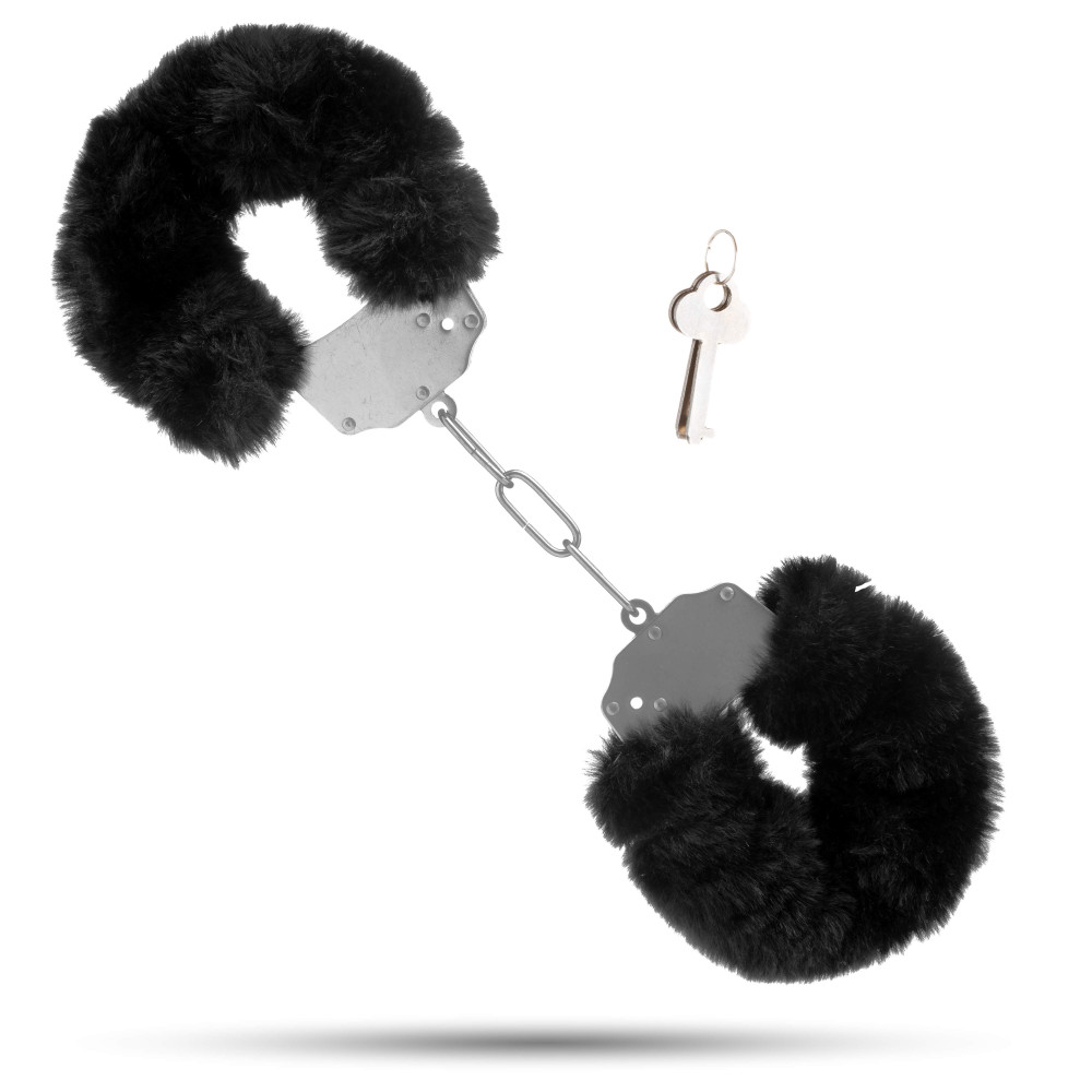 Металеві наручники з м'яким хутром S&M CuffS, чорні NO TABOO (32827), zoom