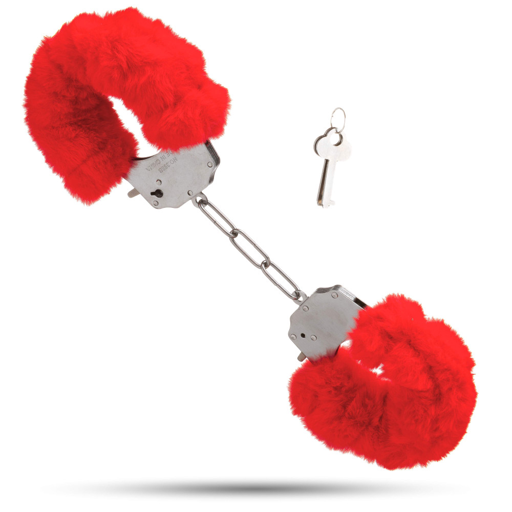 Металеві наручники з м'яким хутром S&M cuffs червоні NO TABOO (32878), zoom