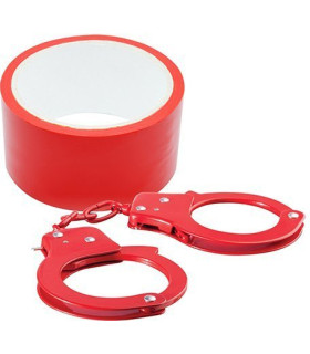 Набор наручники и бондажная лента Bondx, красный - No Taboo