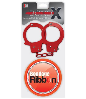Набор наручники и бондажная лента Bondx, красный - No Taboo
