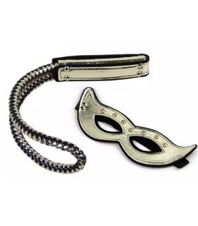 Набор: золотые наручники маска и кнут - No Taboo