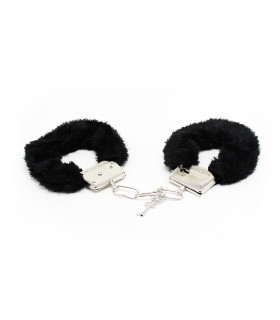 Металлические наручники IDEA SM с чёрным искусственным мехом, серебристые - No Taboo