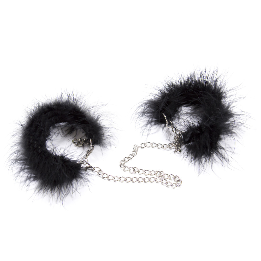 Металлические наручники IDEA SM с натуральным черным пером, серебристые (33185), zoom