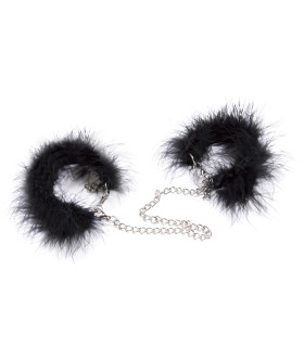 Металлические наручники IDEA SM с натуральным черным пером, серебристые - No Taboo