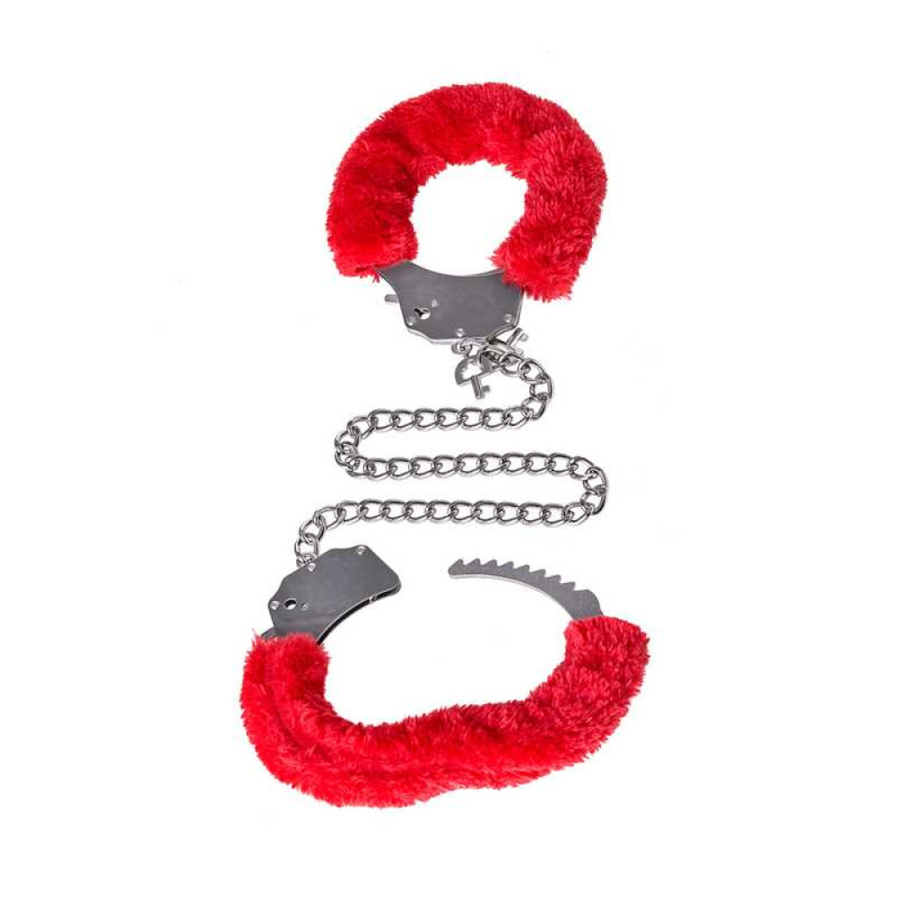 Наручники метал з червоним хутром, довга ланцюг NO TABOO (33470), zoom