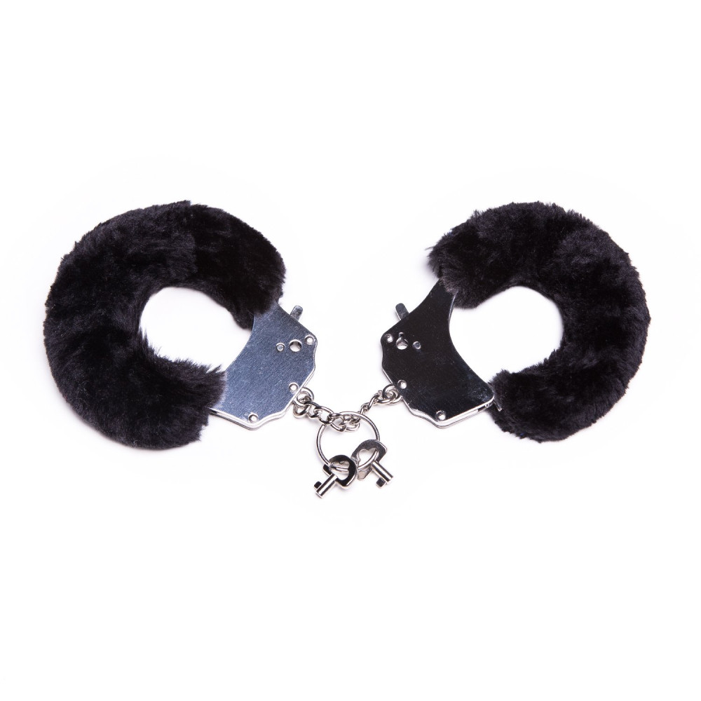 Металлические наручники с мехом, черные, крепкие (20340), zoom