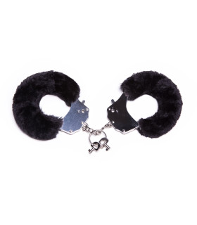 Металлические наручники с мехом, черные, крепкие - No Taboo