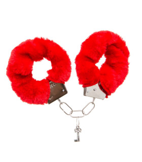 Металлические наручники IDEA SM с красным искусственным мехом, серебристые - No Taboo