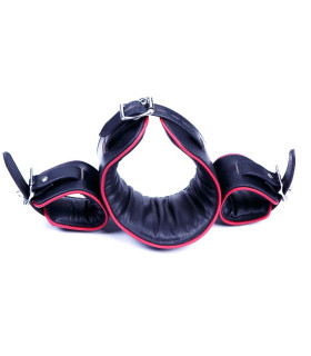 Ошейник анатомический с наручниками красная строчка Голландия ручная работа - No Taboo