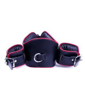 Ошейник анатомический с наручниками красная строчка Голландия ручная работа - No Taboo