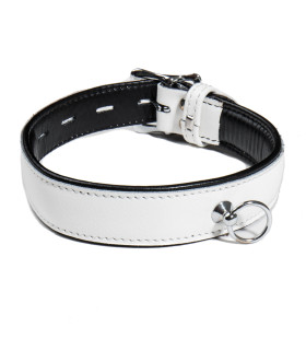 Ошейник кожаный белый Голландия ручная работа - No Taboo