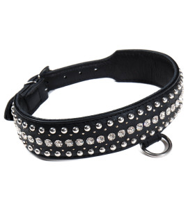 Ошейник кожаный черный со стразами Голландия ручная работа - No Taboo