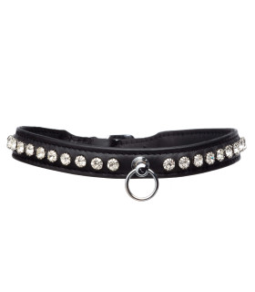 Ошейник черный кожаный со стразами Голландия ручная работа - No Taboo