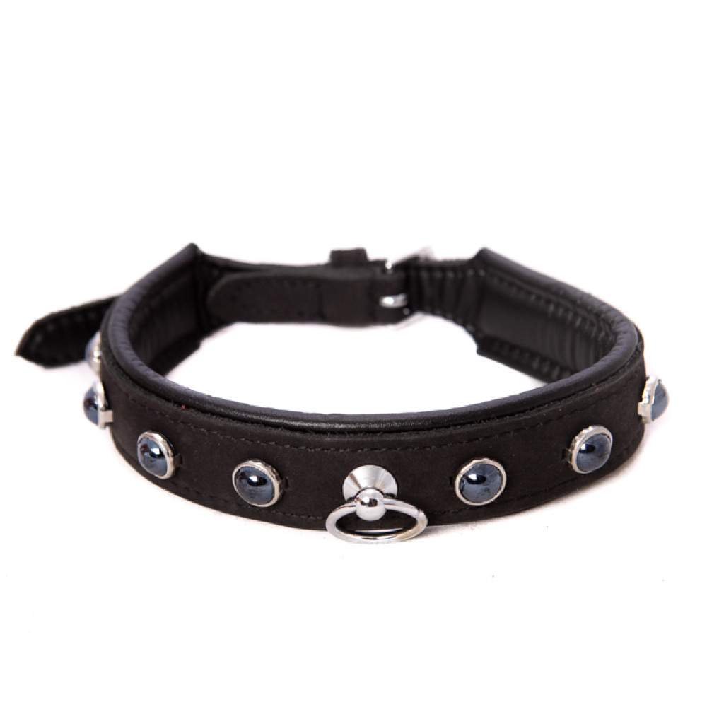 Ошейник черный с камнями кожа Голландия ручная работа (28565), zoom