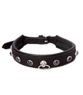 Ошейник черный с камнями кожа Голландия ручная работа - No Taboo