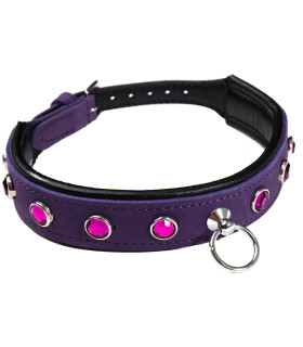 Ошейник кожаный фиолетовый с камнями Голландия ручная работа - No Taboo