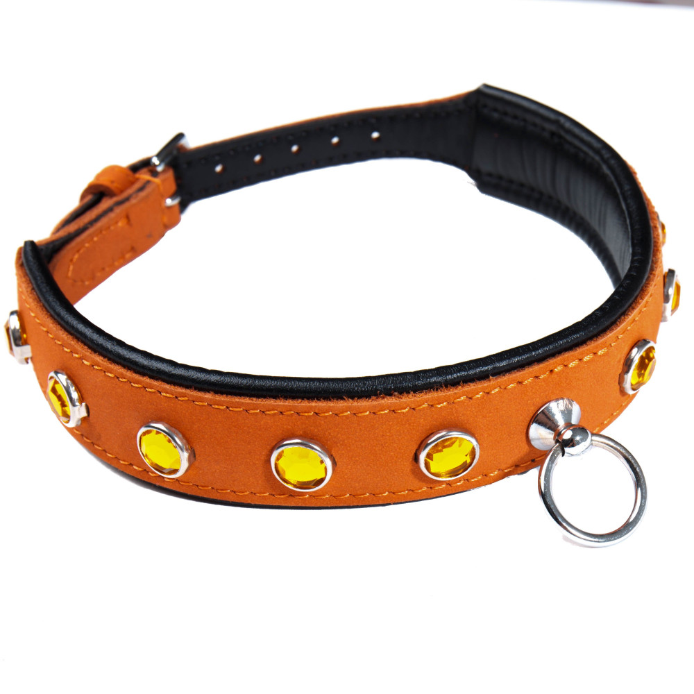 Ошейник кожаный оранжевый Голландия ручная работа (28573), zoom