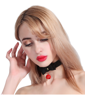 Ошейник с бантом и колокольчиком, черный замшевый - No Taboo