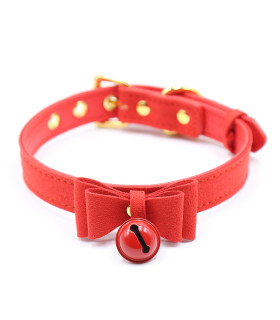 Ошейник с бантом и колокольчиком IDEA SM, замшевый, красный, 2 см - No Taboo