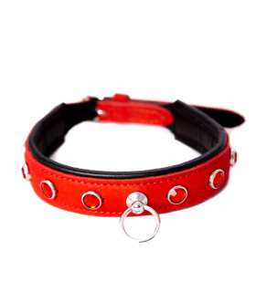 Ошейник кожаный красный с красными камнями Голландия ручная работа - No Taboo