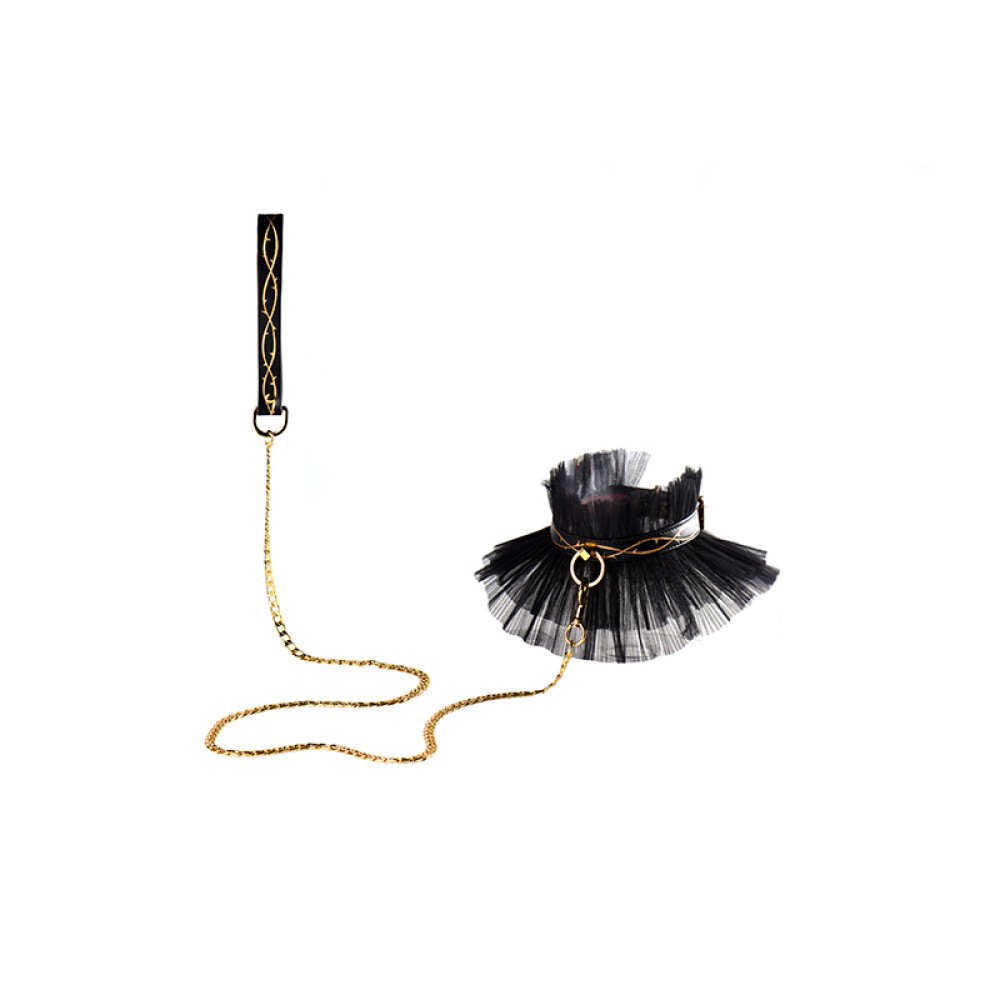 Ошейник с поводком итальянская кожа кружевной фатин Leather Thorn Collar & Chain Leash UPKO (34762), zoom